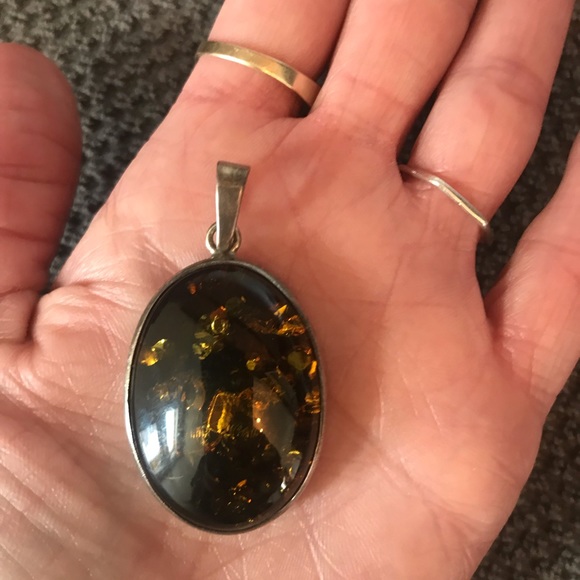 Vintage sterling silver and amber pendant - Picture 1 of 4